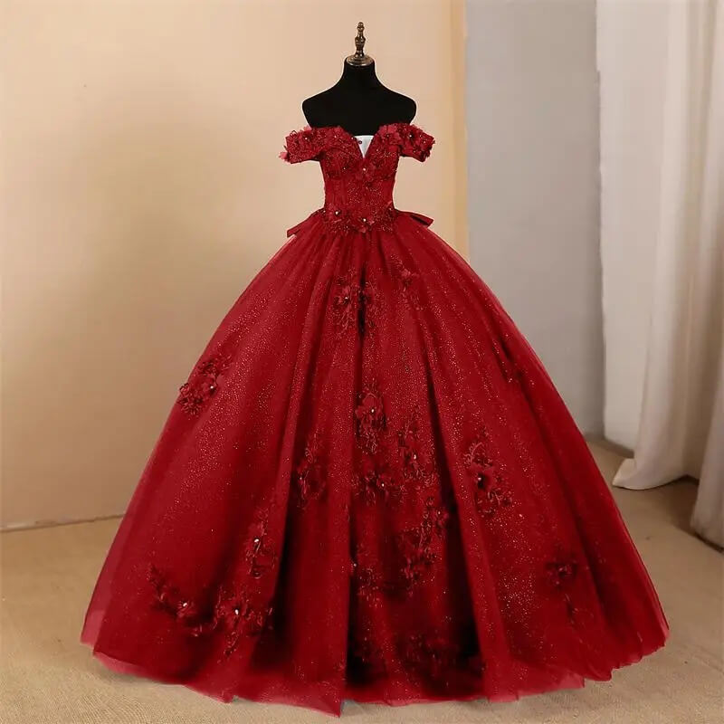 Glitter Off-Shoulder Ball Gown Sweet 16 Dress Royal Blue Lace Prom Dress
