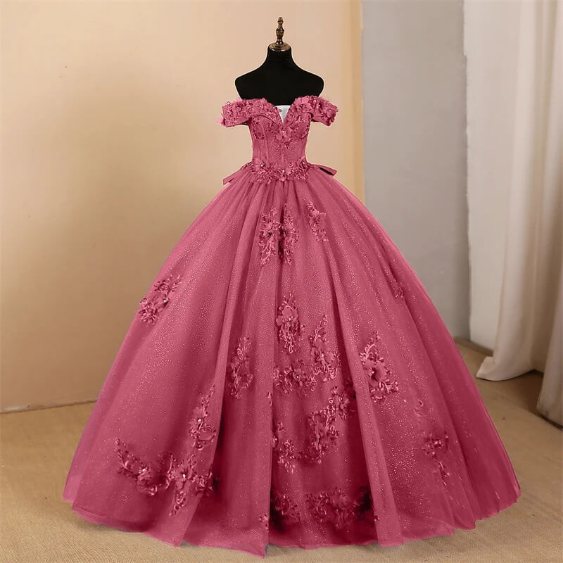 Glitter Off-Shoulder Ball Gown Sweet 16 Dress Royal Blue Lace Prom Dress