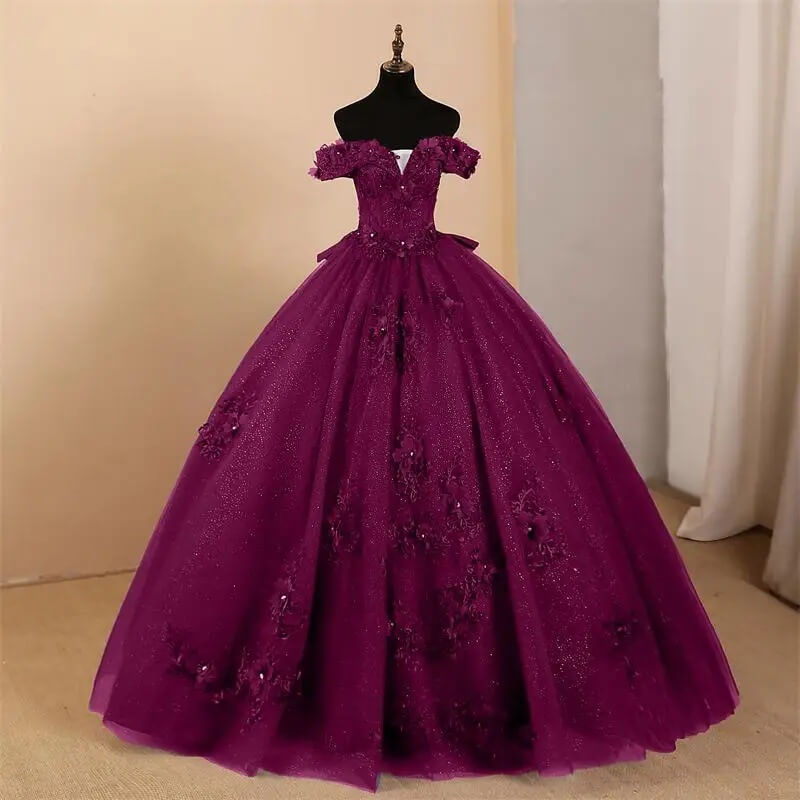 Glitter Off-Shoulder Ball Gown Sweet 16 Dress Royal Blue Lace Prom Dress
