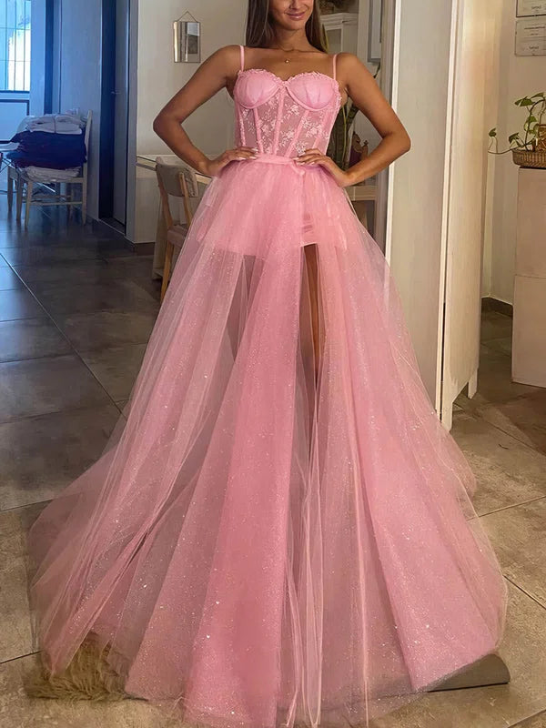  Glitter Pink Evening Dress Sweetheart Appliques with Detachable Skirt