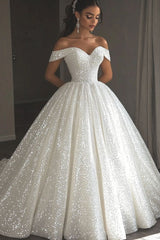 Glitter Sequin Ethereal Wedding Dress Ball Gown Off the Shoulder