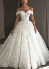 Glitter Sequin Ethereal Wedding Dress Ball Gown Off the Shoulder
