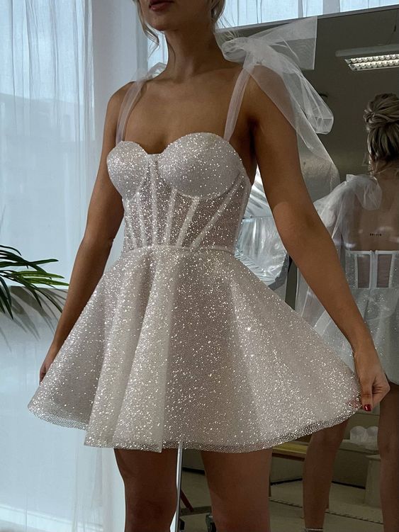 Glitter Sequin Homecoming Dress for Teens Short Corset Beach Wedding Gowns
