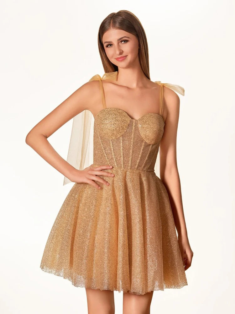 Glitter Sequin Homecoming Dress for Teens Short Corset Beach Wedding Gowns