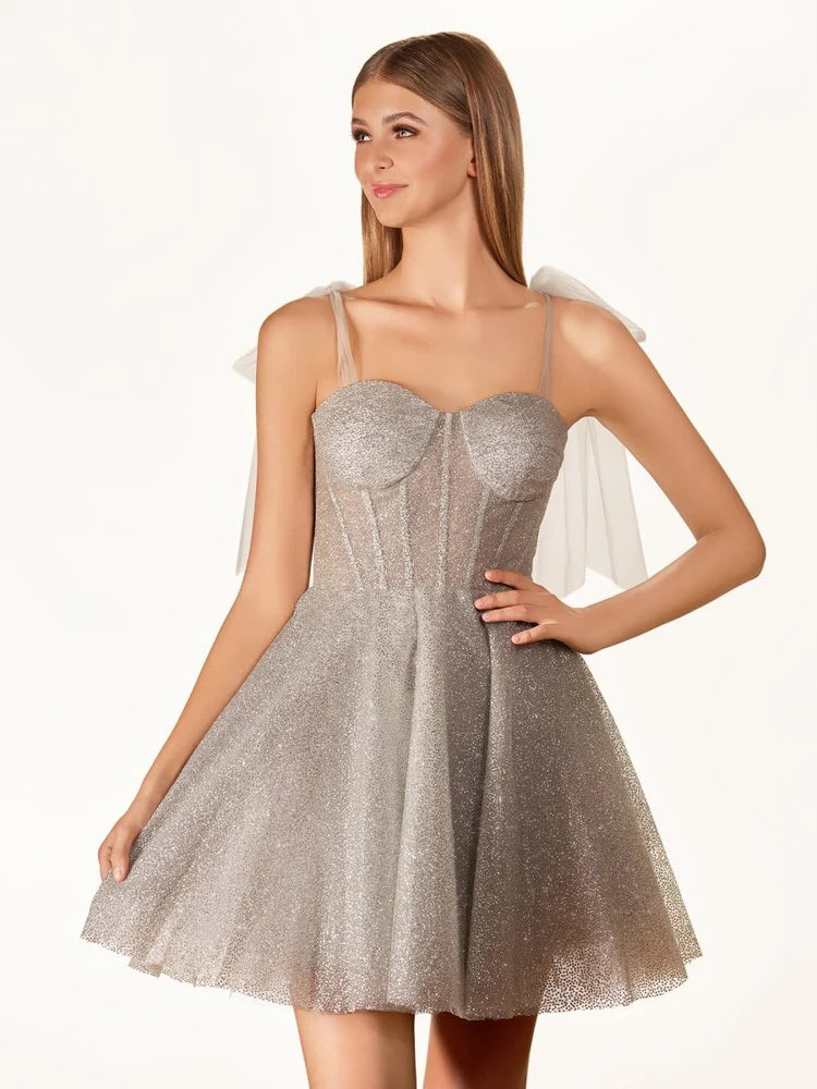 Glitter Sequin Homecoming Dress for Teens Short Corset Beach Wedding Gowns
