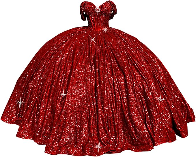 Glitter Pearls Pink Quinceanera Dresses Ball Gowns Sweet 15 16 Birthday Dress