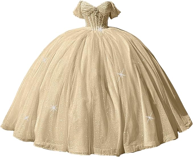 Glitter Pearls Pink Quinceanera Dresses Ball Gowns Sweet 15 16 Birthday Dress