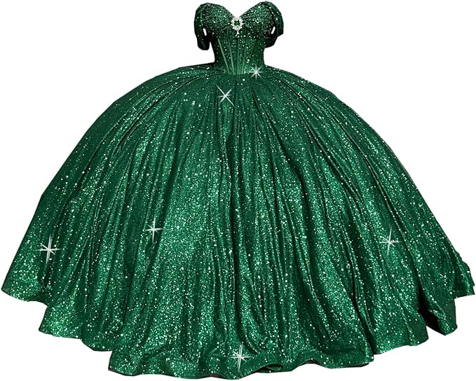 Glitter Pearls Pink Quinceanera Dresses Ball Gowns Sweet 15 16 Birthday Dress