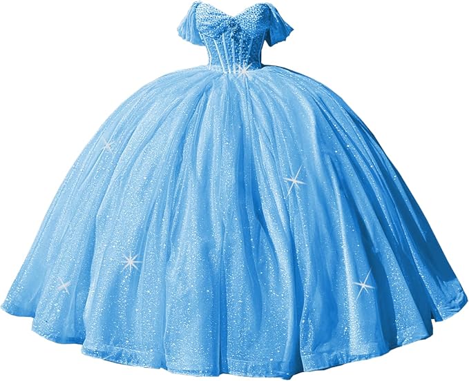 Glitter Pearls Pink Quinceanera Dresses Ball Gowns Sweet 15 16 Birthday Dress