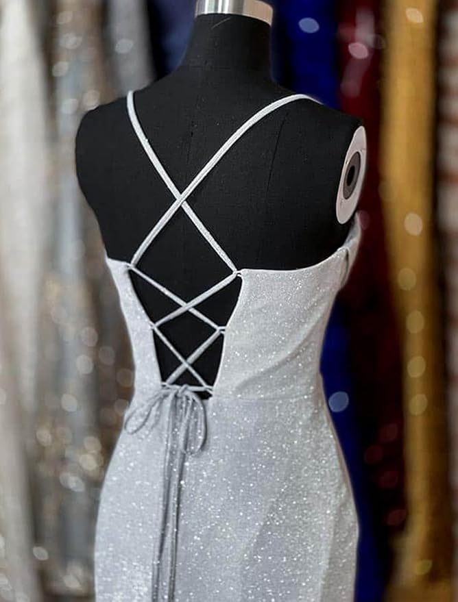 Silver glitter dress with criss-cross back