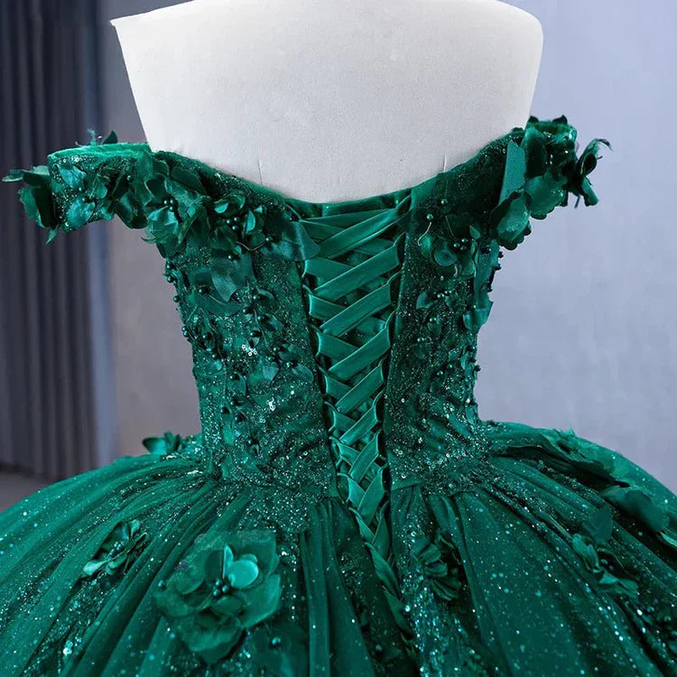 Glitter Sweetheart Dark Green Quinceanera Dress Nearby Appliques Sleeveless