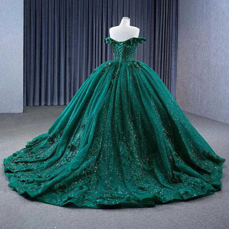 Glitter Sweetheart Dark Green Quinceanera Dress Nearby Appliques Sleeveless