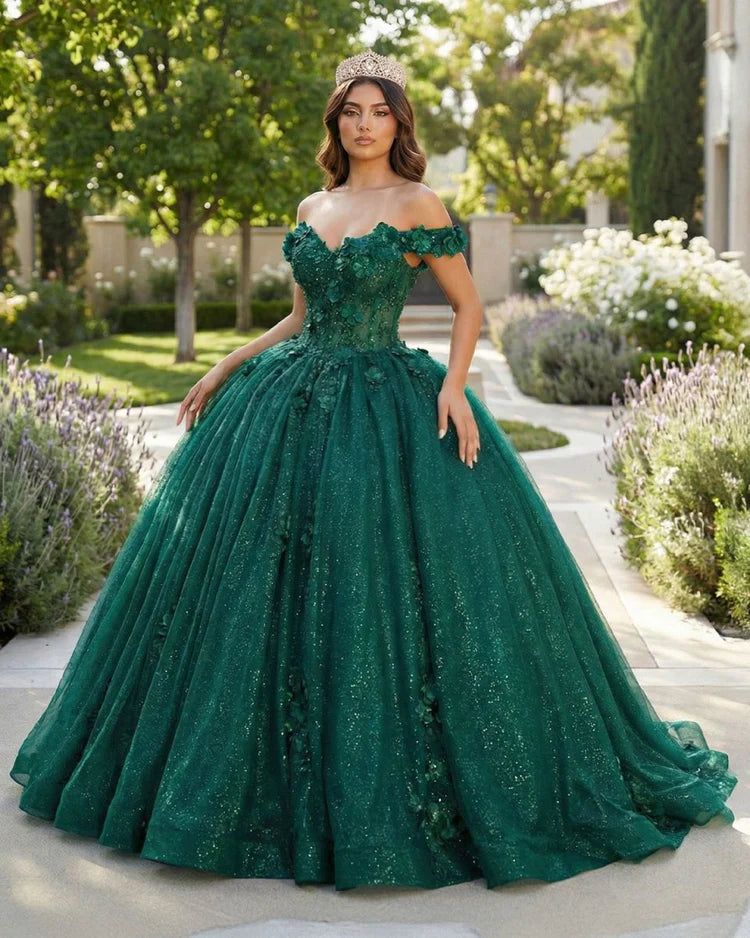 Glitter Sweetheart Dark Green Quinceanera Dress Nearby Appliques Sleeveless