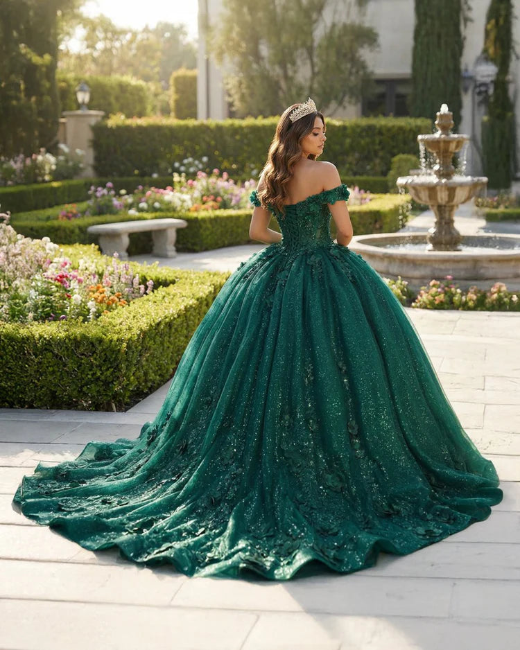 Glitter Sweetheart Dark Green Quinceanera Dress Nearby Appliques Sleeveless