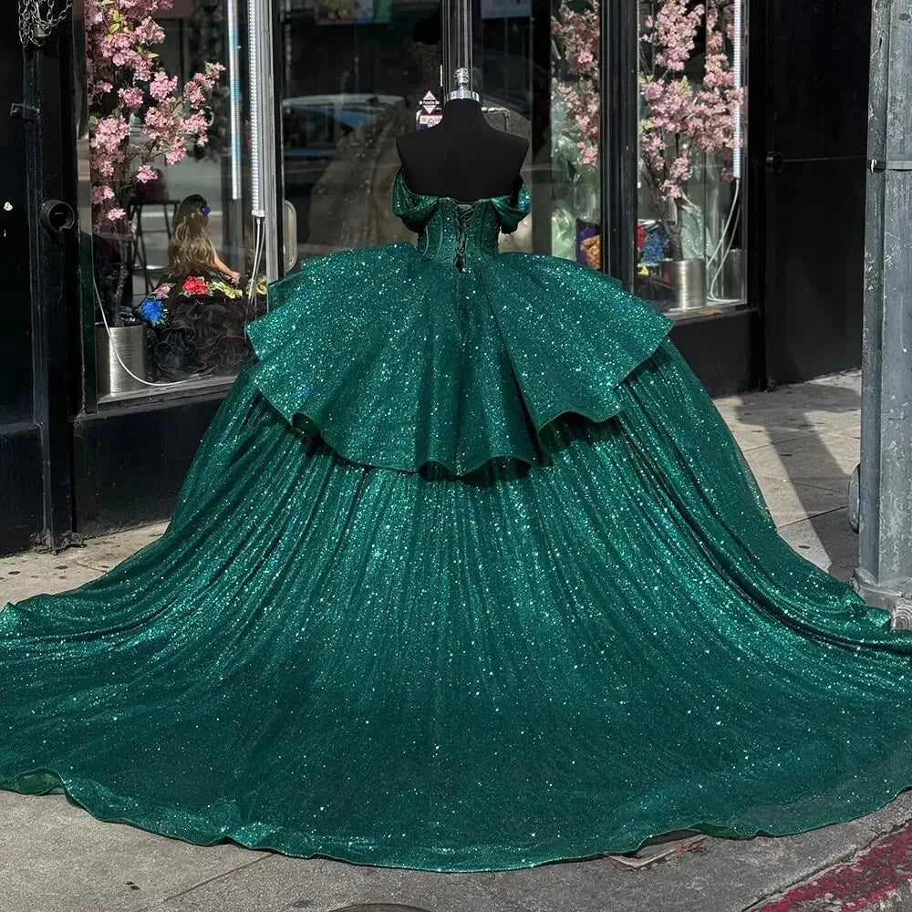 Glitters Quinceanera Dresses Off Shoulder Sweet 16 Party Gowns