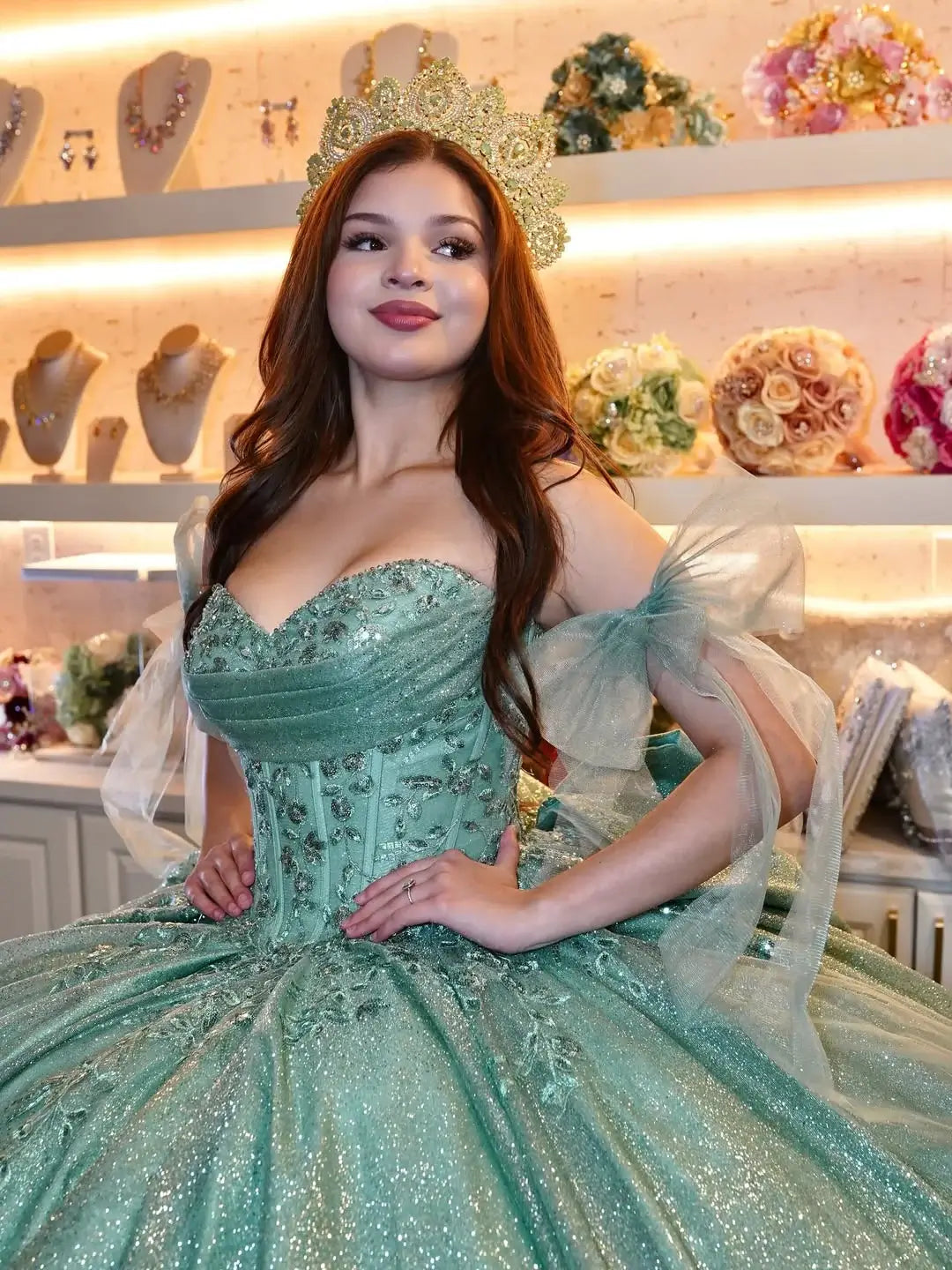 Glittery Mint Corset Lace Quinceanera Dresses for Sweet 16 Party Gowns