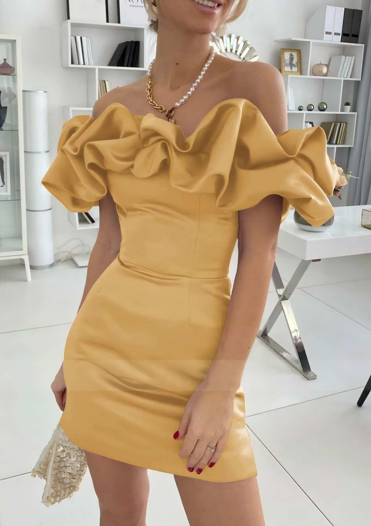 Off Shoulder Pleats Short Homecoming Dresses Satin Summer Party Gowns