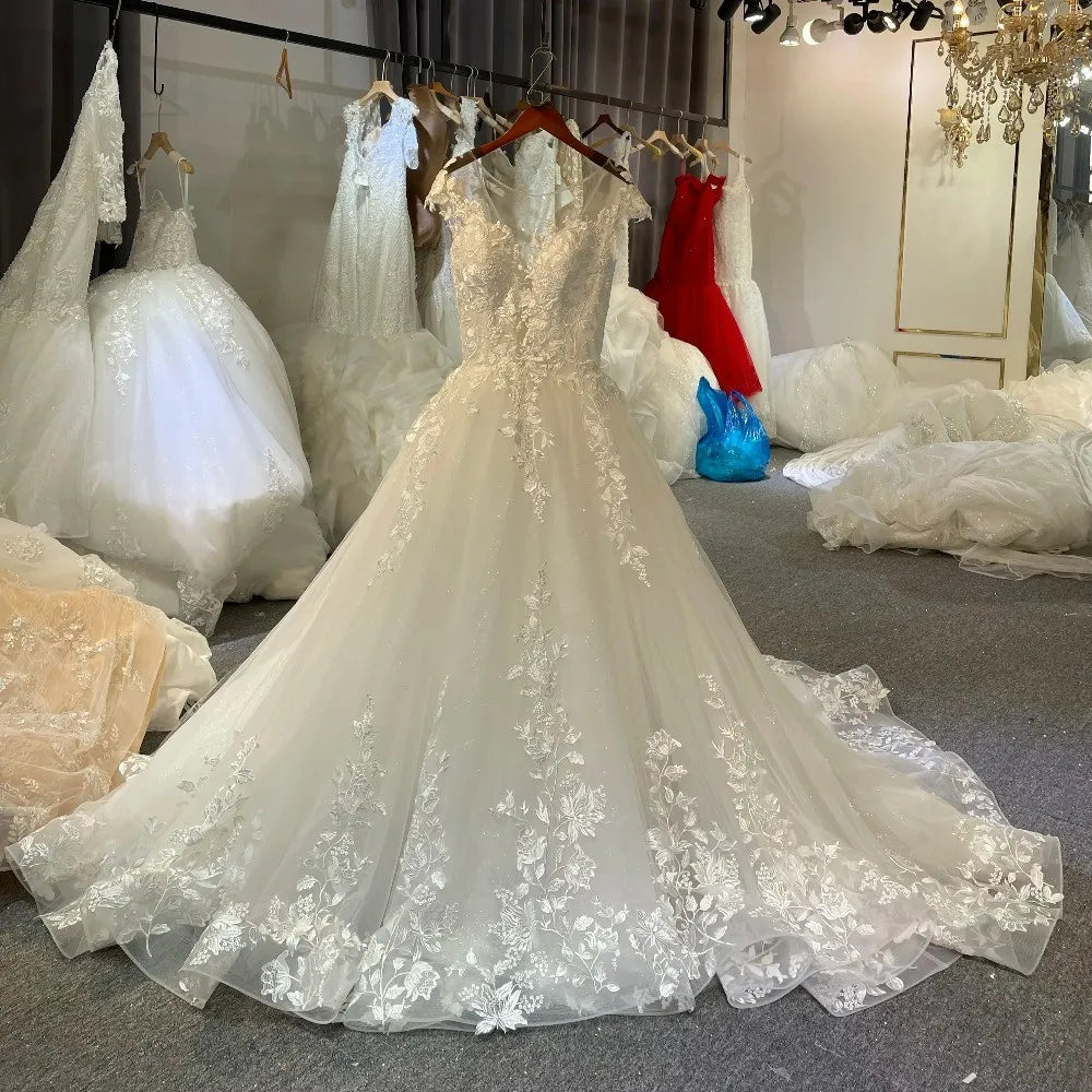 Gorgeous A-line Beach Wedding Dresses Lace Applique Open Back