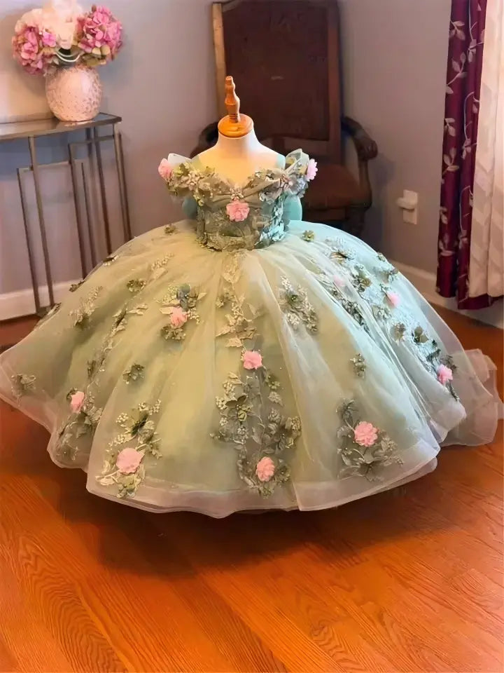Gorgeous Ball Gown Mini Green Quinceanera Dress with Flowers