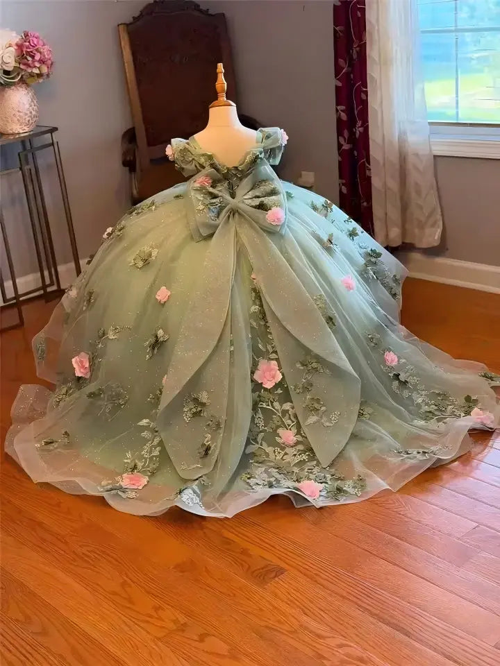 Gorgeous Ball Gown Mini Green Quinceanera Dress with Flowers