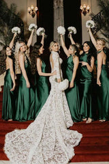 Gorgeous Dark Green Halter Bridesmaid Dress Satin Pleated Sleeveless