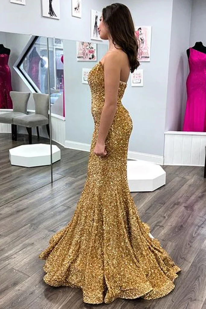 Gorgeous Gold Sequin Prom Dress UK Cheap Long Mermaid Evening Dress Mychicdress