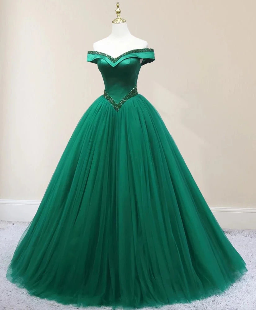Gorgeous Green Quinceanera Dresses Off the Shoulder with Beadings Mychicdress