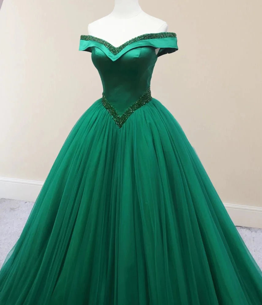 Gorgeous Green Quinceanera Dresses Off the Shoulder with Beadings Mychicdress