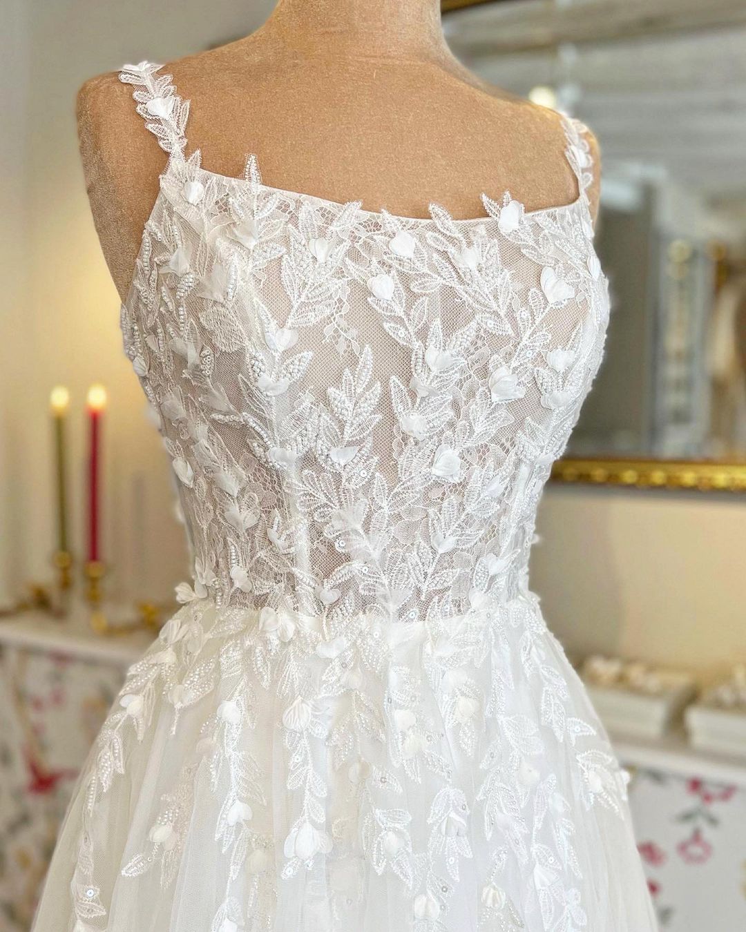 Gorgeous Lace Beach Wedding Dresses Online Square Neckline Mychicdress