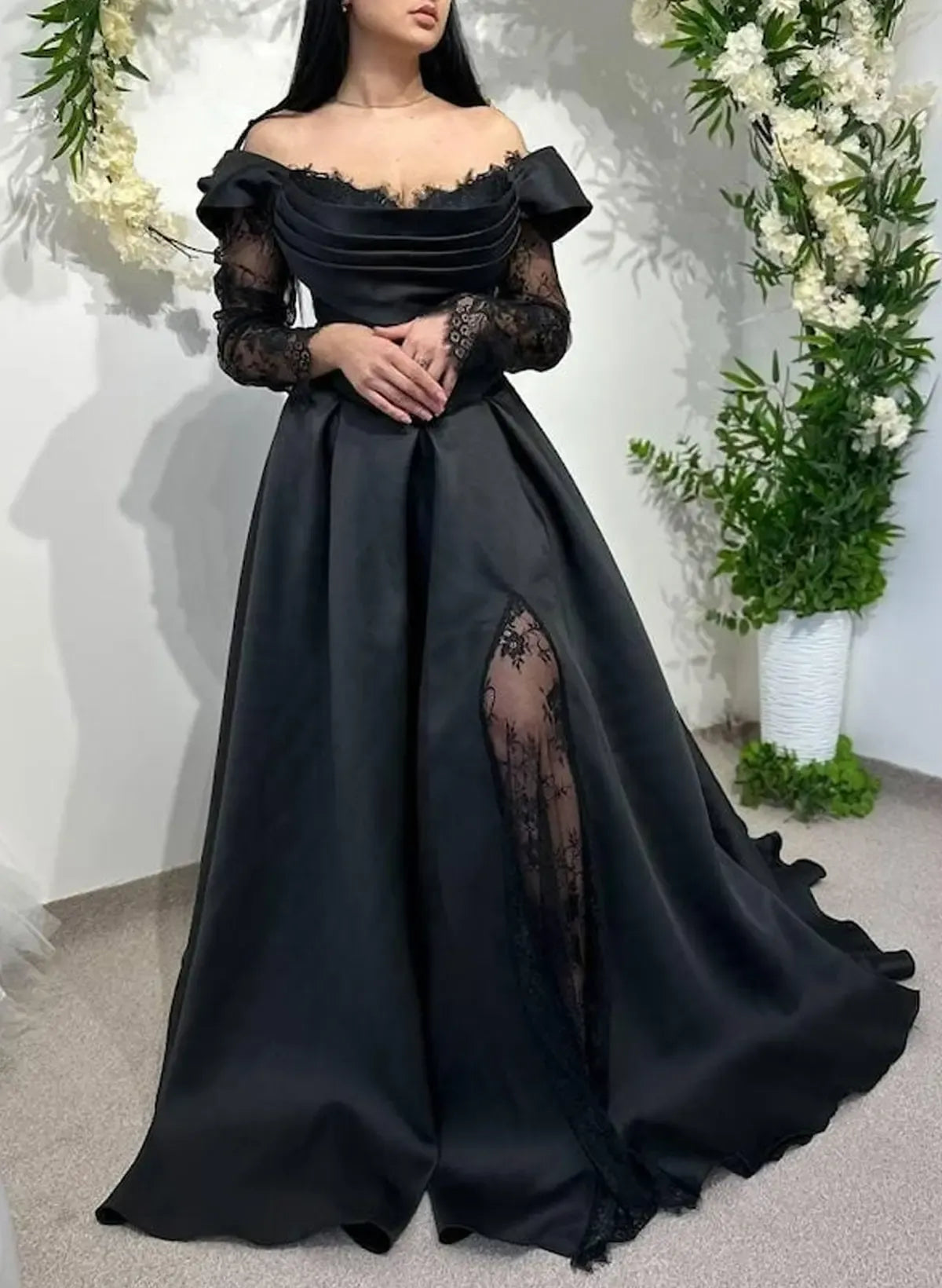Gothic Long Sleeves Black Wedding Dress 
