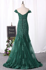 Off the Shoulder Lace Mermaid green Prom Dresses