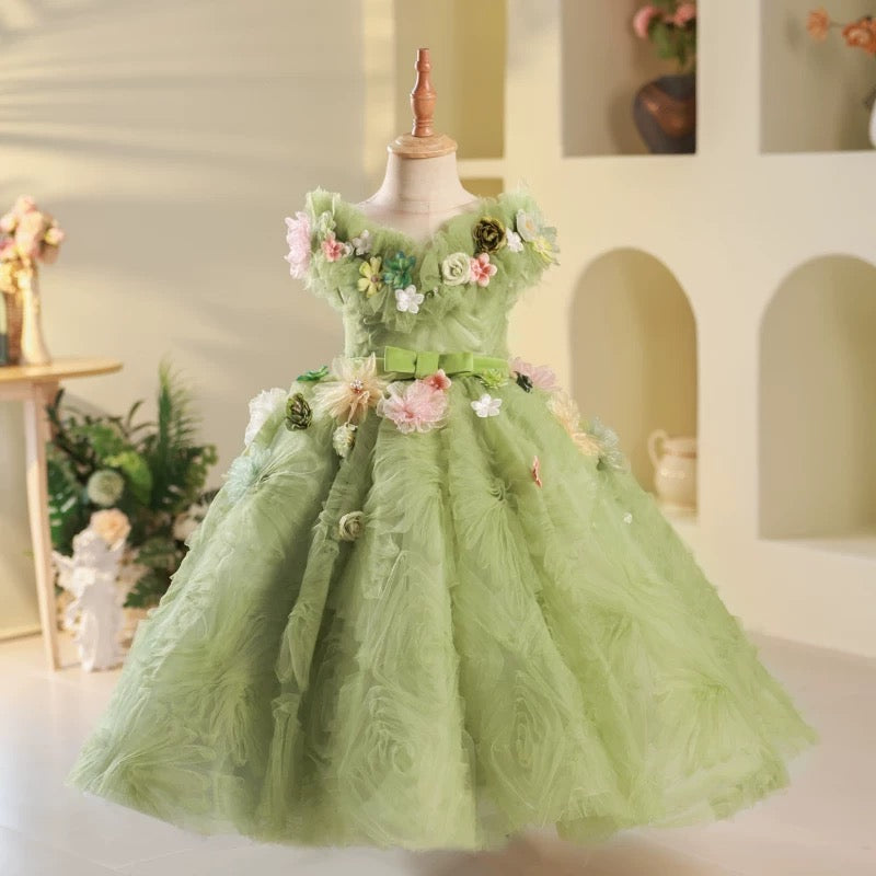 Vestido de princesa para nia de las flores con diseo de elfo verde d MyChicDress Vestido de princesa para nia de las flores con diseo de elfo verde d MyChicDress