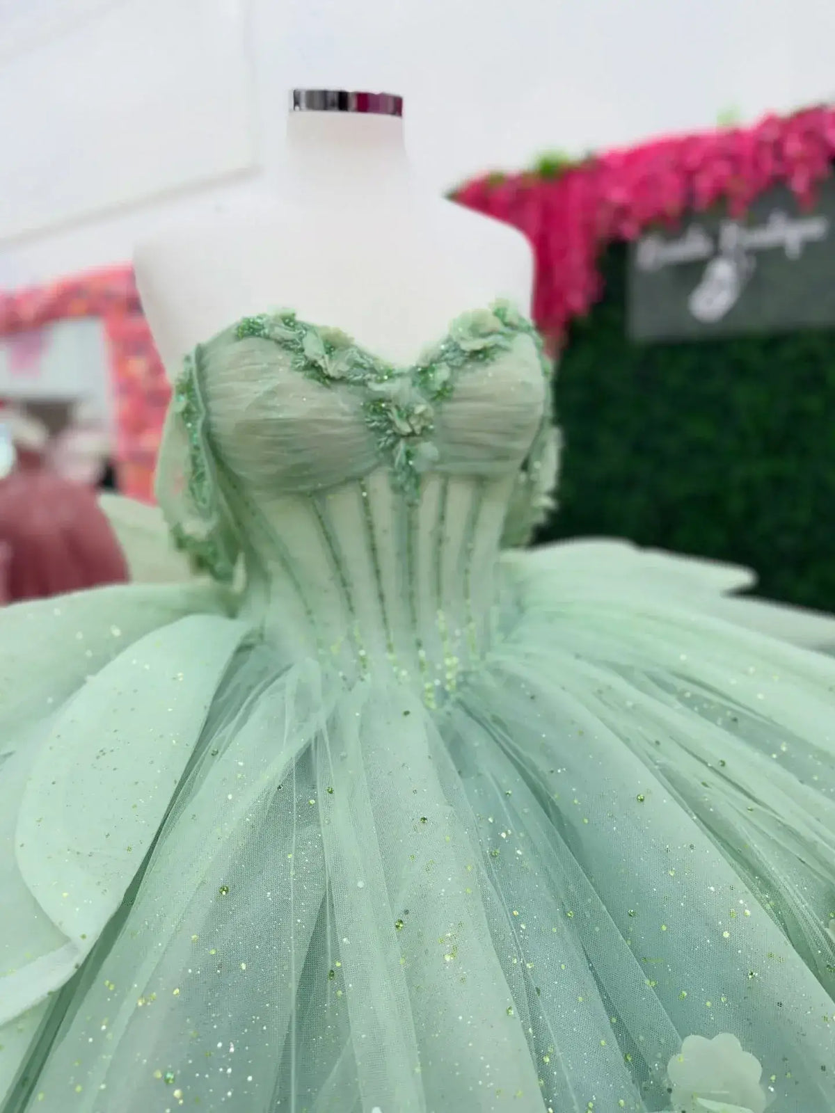 Off Shoulder Corset Green Ruffled Quinceanera Dresses Near Me