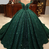 Hot Appliques Ball Gown Dark Green Wedding Dress Sequin Quinceanera Dress