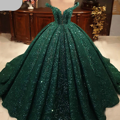 Hot Appliques Ball Gown 2024 Dark Green Wedding Dress Sequin Quinceanera Dress