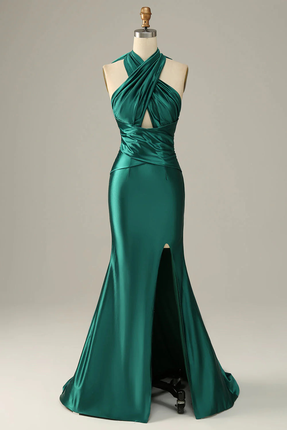 Halter Dark Green Prom Dresses Long Mermaid Evening Gown With Slit