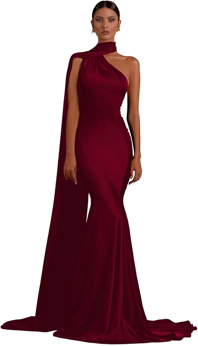 Halter Mermaid Satin Black Evening Dress Long Sleeveless