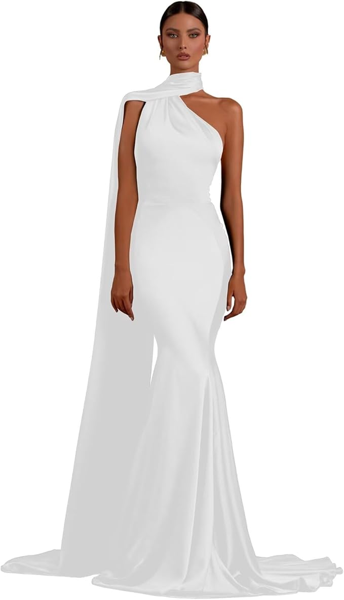 Halter Mermaid Satin Black Evening Dress Long Sleeveless