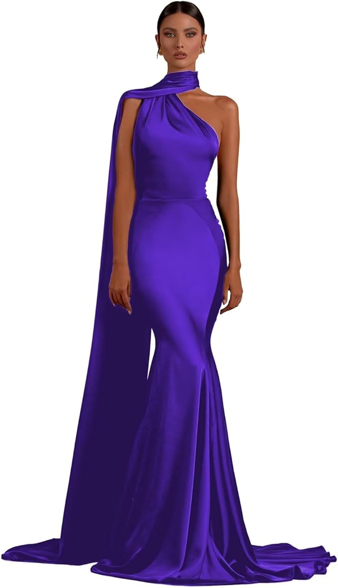 Halter Mermaid Satin Black Evening Dress Long Sleeveless