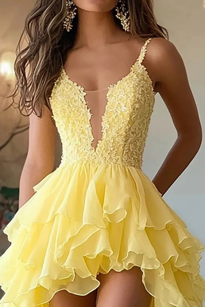 high low yellow prom dress