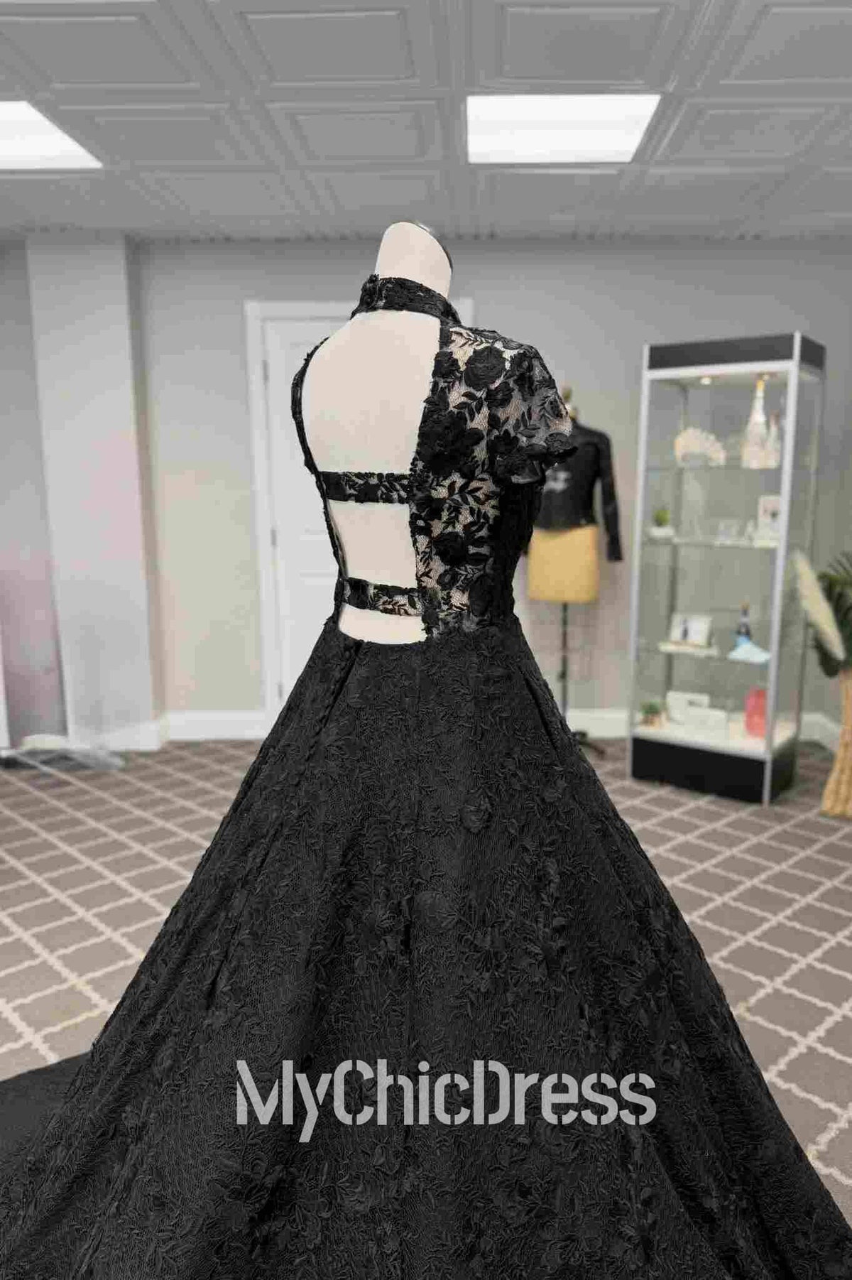 Beach High Neck Black Lace Wedding Dresses for Modern Brides