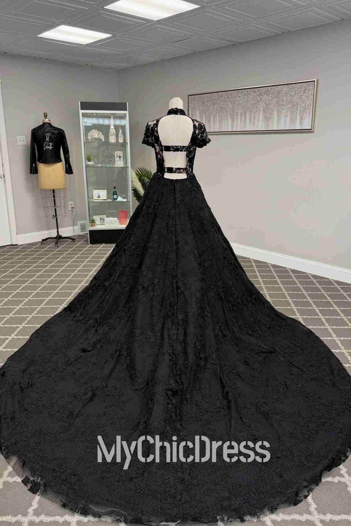Beach High Neck Black Lace Wedding Dresses for Modern Brides