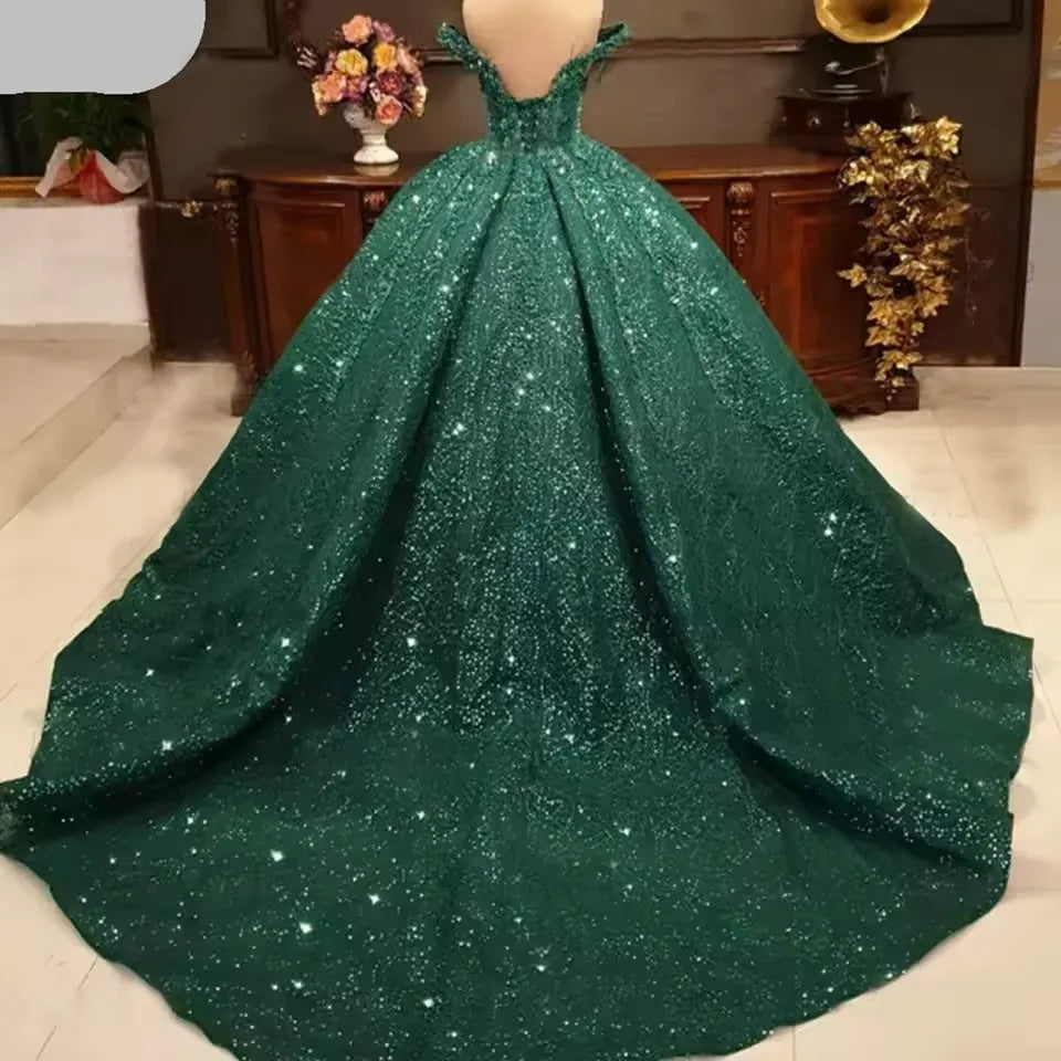 2026 Dark Green Wedding Dress Sequin Quinceanera Dress
