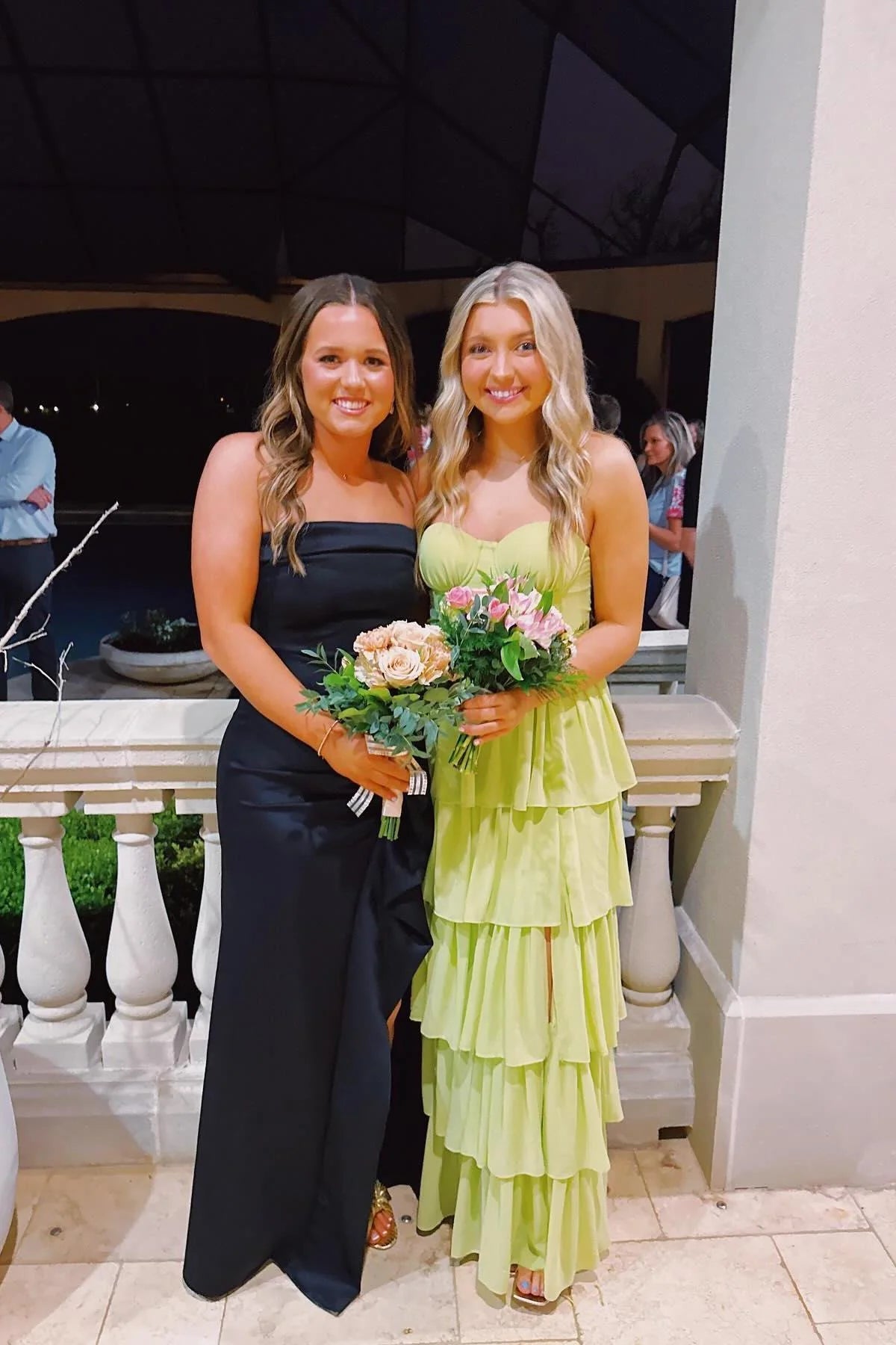 Hot Green Tiered Prom Maxi Dress Strapless Chiffon Formal Wear