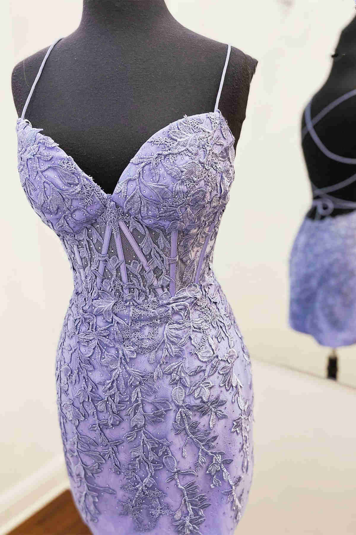 Cheap Hot Lace Short Homecoming Dresses Lavender Tight Hoco Dress