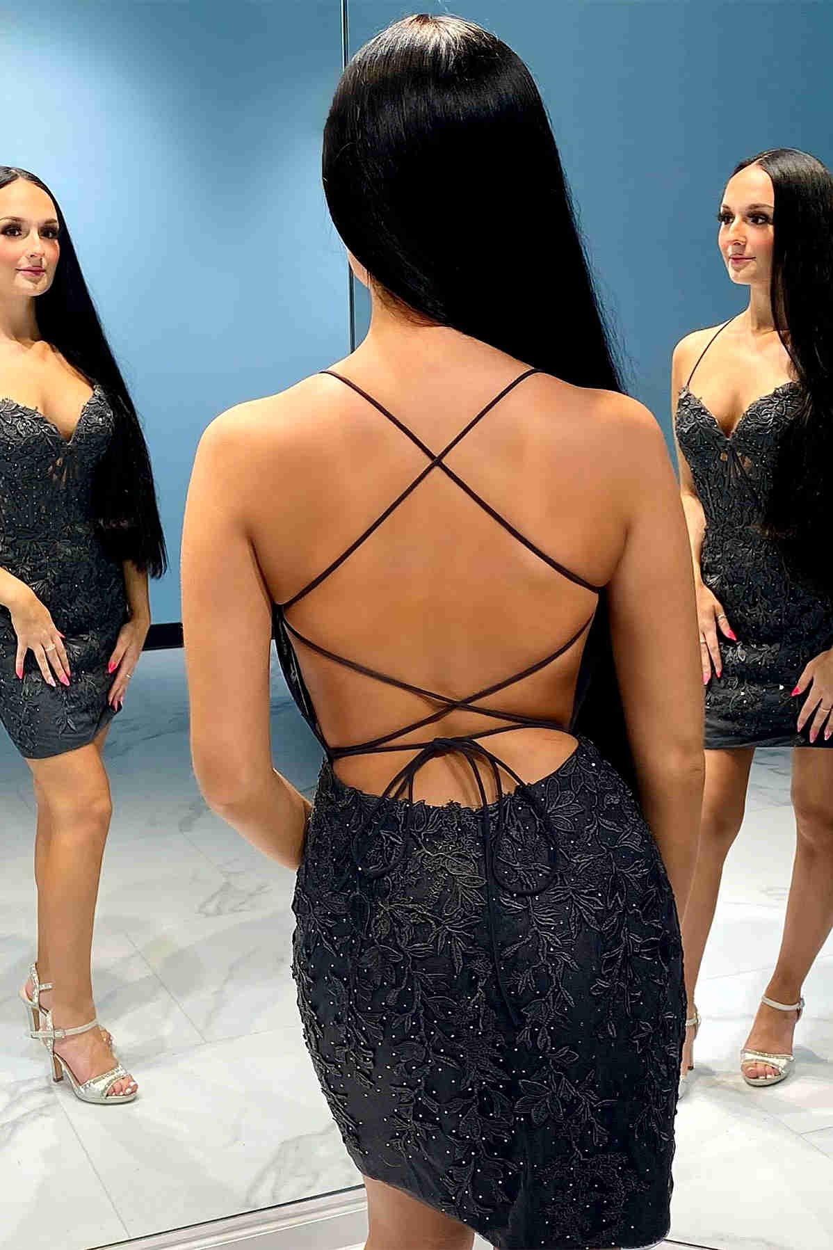 Cheap Hot Lace Short Homecoming Dresses black Tight Hoco Dress