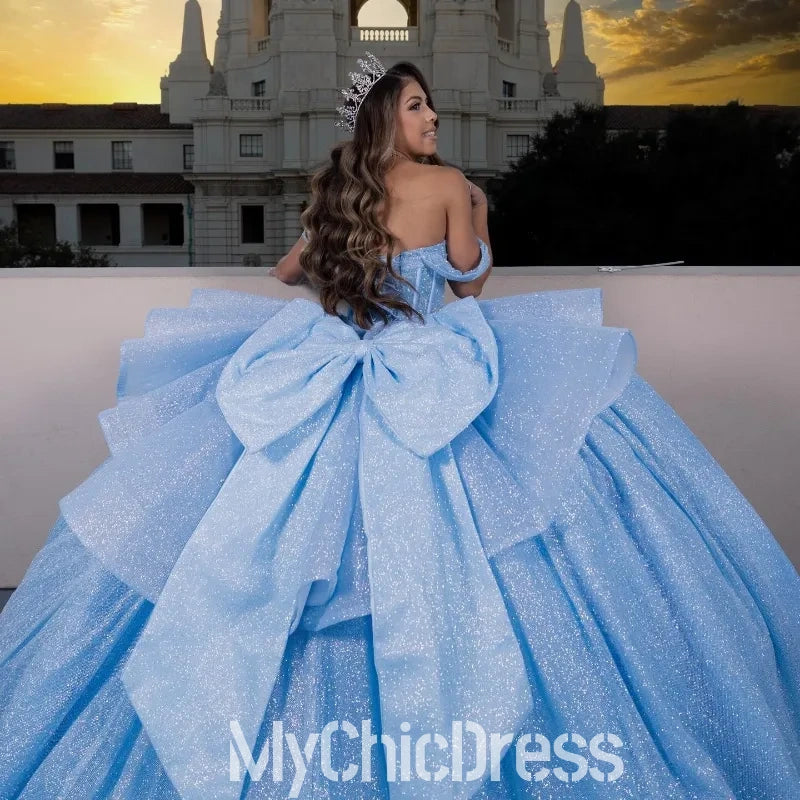 Hot Light Blue Sweet 16 Dress Tulle Pearls Quinceanera vestidos de 15 XV Anos Mychicdress