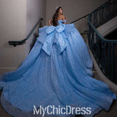 Hot Light Blue Sweet 16 Dress Tulle Pearls Quinceanera vestidos de 15 XV Anos Mychicdress