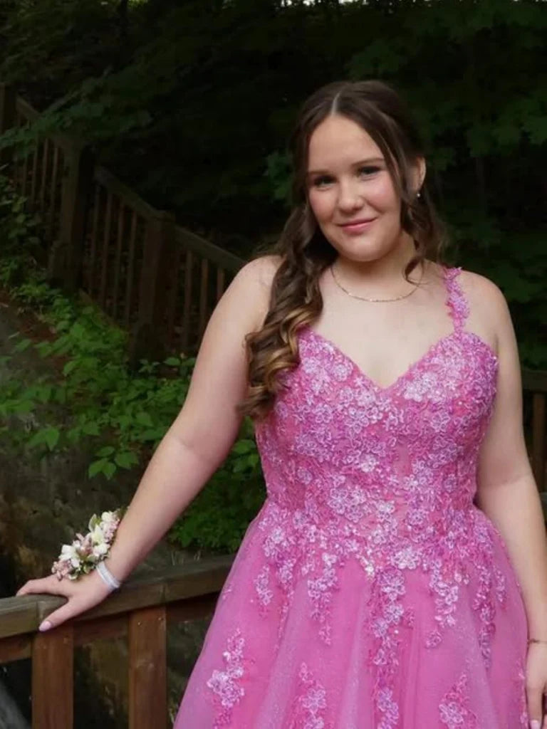 HOT Formal Dress Plus Size Neon Pink Dress V Neck Plus Size