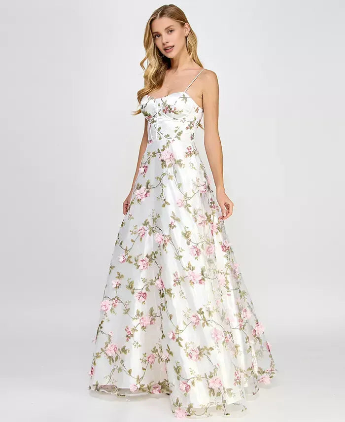 Hot Summer Printed Prom Dress Sweetheart Flower Tulle Maxi Dress